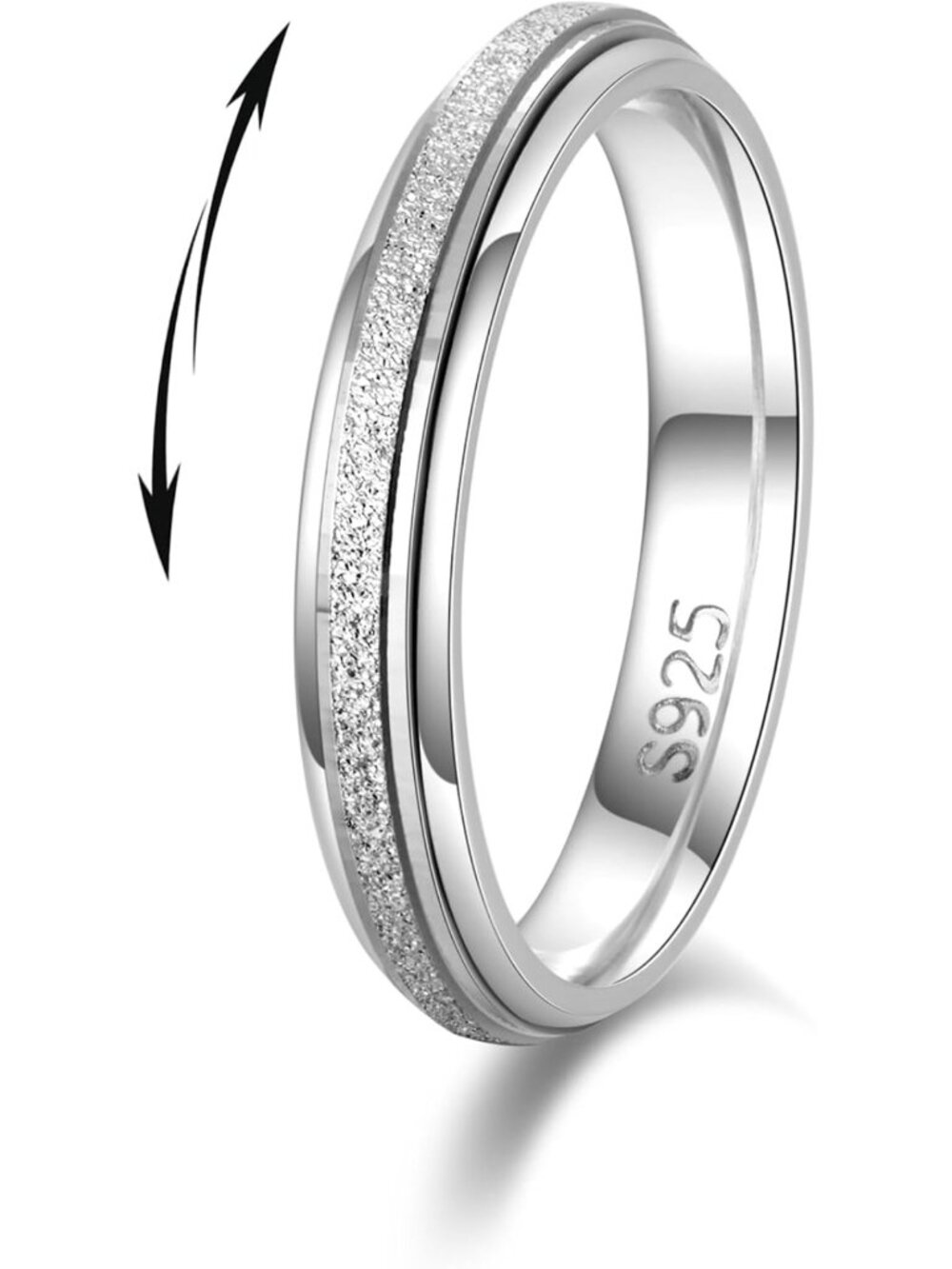Anxiety Relief S925 Sterling Silver Fidget Spinner Ring for Women & Men